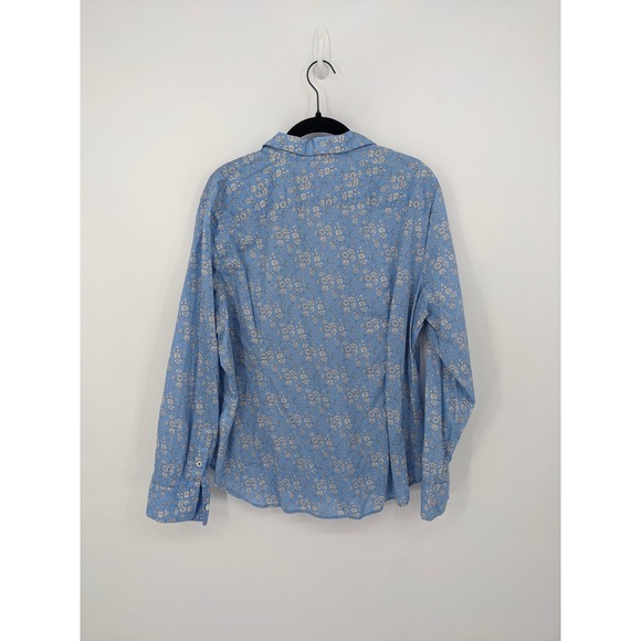 J Crew Liberty Fabric Top Womens 18 Blue Floral Slim Fit Button Down Long Sleeve - Picture 6 of 9